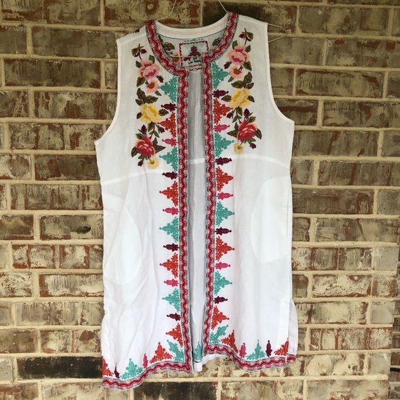 Johnny Was Tops - Johnny Was Embroidered Sleeveless Pocket Kimono L
